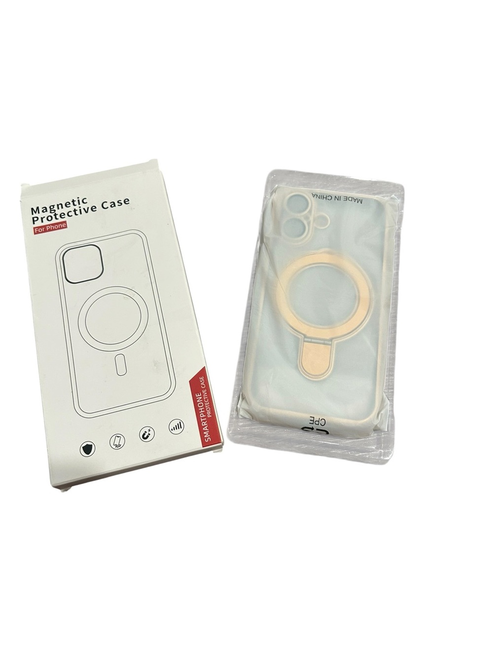 Magnetic Protective Phone Case with Ring Holder - White